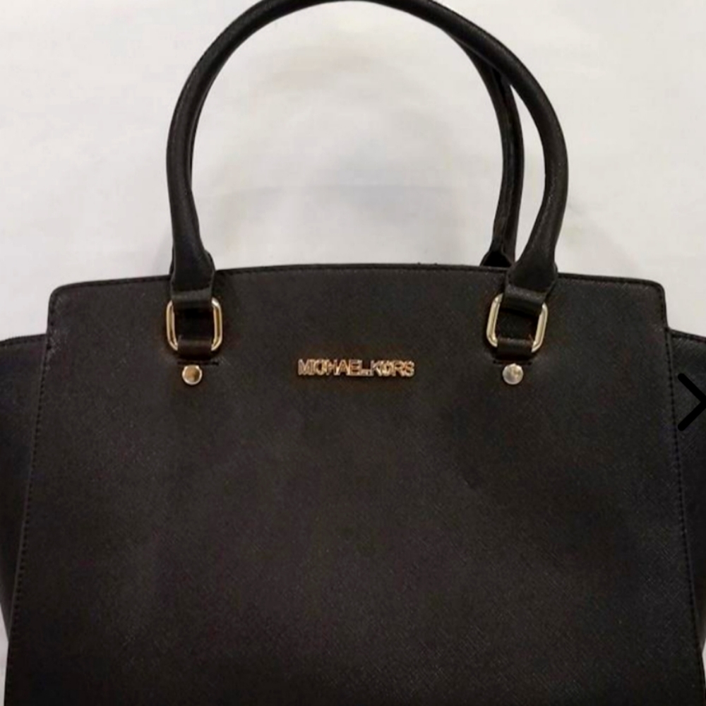 Michael Kors Women's Black Leather Double Handle Satchel Bag